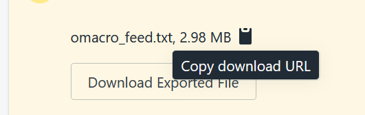 Completed Matrixify export with the generated file URL