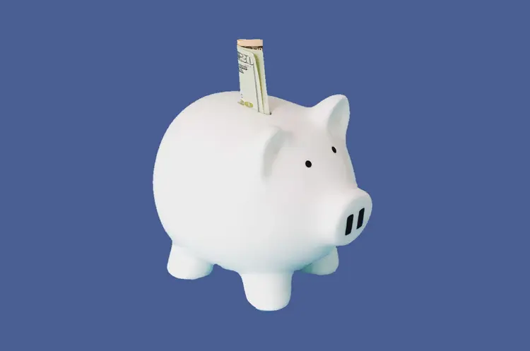 Piggy bank with a banknote, illustrating the supplier referral reward.