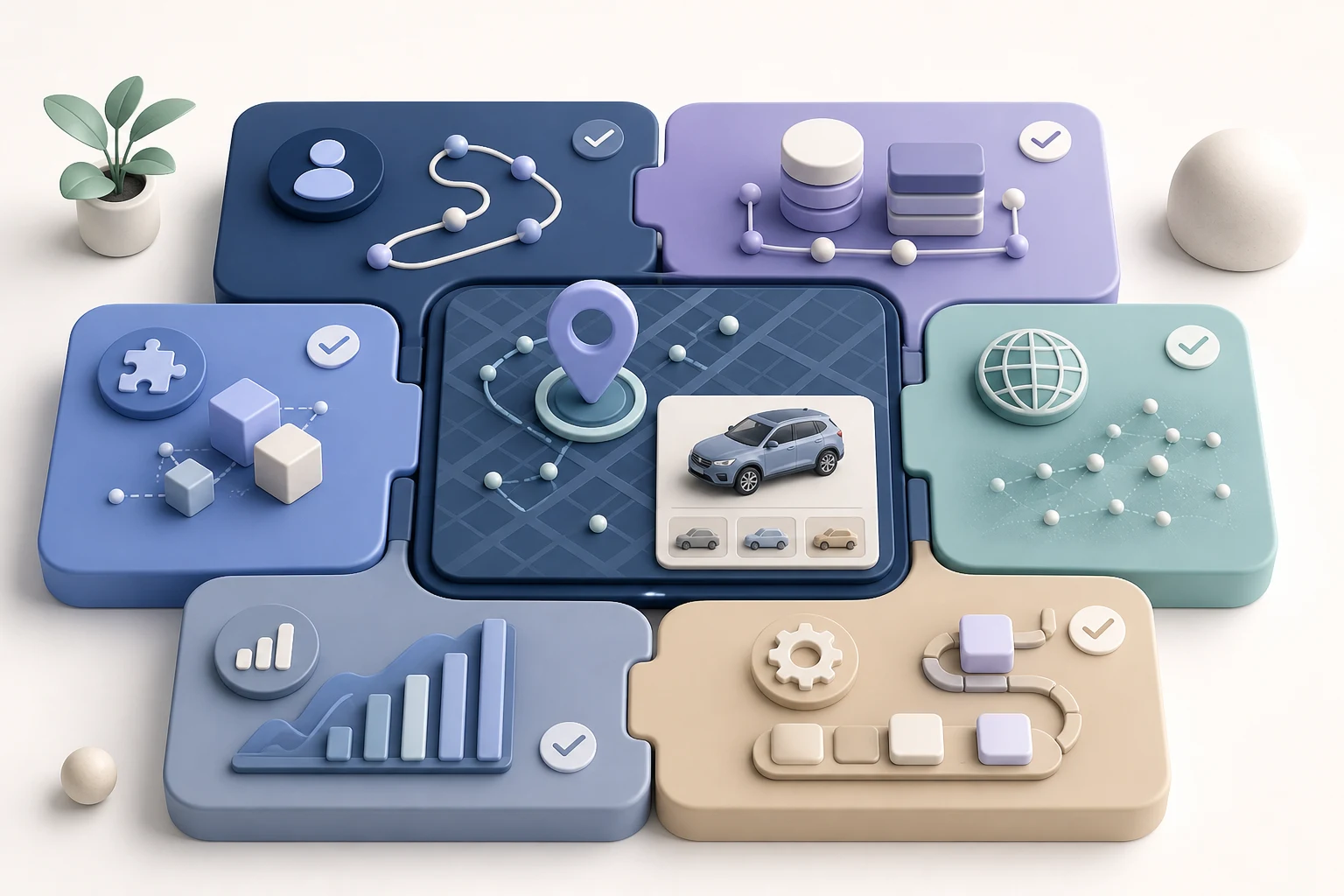 A modular evaluation board comparing the essential parts of a dealer locator platform.